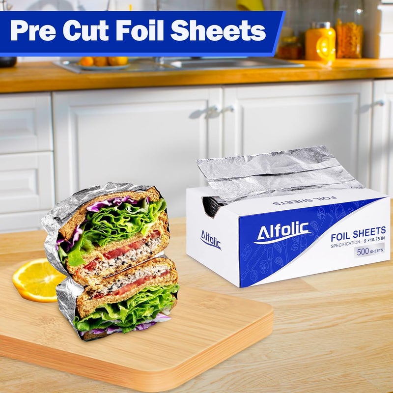 Alfolic Aluminum Foil Sheets - 12" x 10.75" Pre Cut Tin Foil, Premium Aluminum Foil Wraps for Cooking, Storing Food - 500 Sheets - Image 4